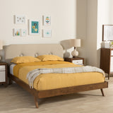 Baxton Studio Penelope Mid-Century Modern Solid Walnut Wood Light Beige Fabric Upholstered Full Size Platform Bed
