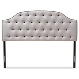 Baxton Studio Windsor Modern and Contemporary Greyish Beige Fabric Upholstered Scalloped Buttoned Queen Size Headboard