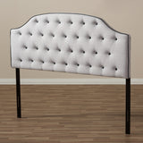 Baxton Studio Windsor Modern and Contemporary Greyish Beige Fabric Upholstered Scalloped Buttoned Queen Size Headboard
