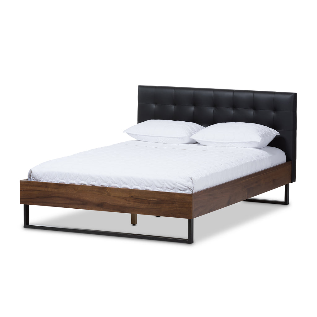 Mitchell Rustic Industrial Walnut Wood King Size Platform Bed