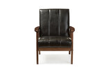 Nikko Mid-century Modern Scandinavian Style Black Faux Leather Wooden Lounge Chair