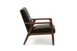 Baxton Studio Nikko Mid-century Modern Scandinavian Style Black Faux Leather Wooden Lounge Chair