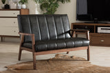 Baxton Studio Nikko Mid-century Modern Scandinavian Style Black Faux Leather Wooden 2-Seater Loveseat