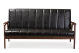 Nikko Mid-Century Modern Scandinavian Style Faux Leather 3 Seat Sofa