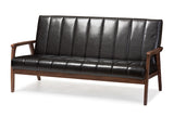 Baxton Studio Nikko Mid-century Modern Scandinavian Style Black Faux Leather Wooden 3-Seater Sofa