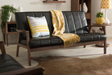 Baxton Studio Nikko Mid-century Modern Scandinavian Style Black Faux Leather Wooden 3-Seater Sofa