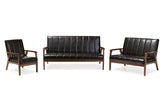 Nikko Mid-Century Modern Scandinavian Style Faux Leather 3 Piece LIving Room Set