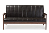 Baxton Studio Nikko Mid-century Modern Scandinavian Style Dark Brown Faux Leather Wooden 3-Seater Sofa