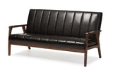 Baxton Studio Nikko Mid-century Modern Scandinavian Style Dark Brown Faux Leather Wooden 3-Seater Sofa