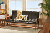 Baxton Studio Nikko Mid-century Modern Scandinavian Style Dark Brown Faux Leather Wooden 3-Seater Sofa