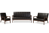 Baxton Studio Nikko Mid-century Modern Scandinavian Style Dark Brown Faux Leather 3 Pieces Living Room Sets