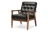 Baxton Studio Sorrento Mid-century Retro Modern Black Faux Leather Upholstered Wooden Lounge Chair