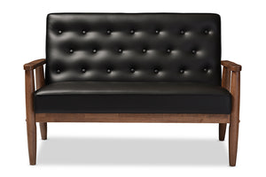 Baxton Studio Sorrento Mid-century Retro Modern Black Faux Leather Upholstered Wooden 2-seater Loveseat