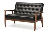 Baxton Studio Sorrento Mid-century Retro Modern Black Faux Leather Upholstered Wooden 2-seater Loveseat