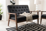 Baxton Studio Sorrento Mid-century Retro Modern Black Faux Leather Upholstered Wooden 2-seater Loveseat