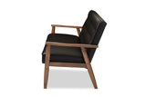 Baxton Studio Sorrento Mid-century Retro Modern Black Faux Leather Upholstered Wooden 3-seater Sofa