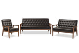 Baxton Studio Sorrento Mid-century Retro Modern Brown Faux Leather Upholstered Wooden 3 Piece Living room Set