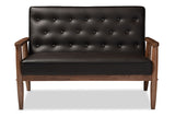 Baxton Studio Sorrento Mid-century Retro Modern Brown Faux Leather Upholstered Wooden 2-seater Loveseat