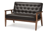 Baxton Studio Sorrento Mid-century Retro Modern Brown Faux Leather Upholstered Wooden 2-seater Loveseat