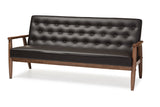 Baxton Studio Sorrento Mid-century Retro Modern Brown Faux Leather Upholstered Wooden 3-seater Sofa