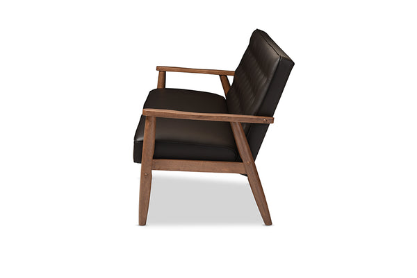 Baxton Studio Sorrento Mid-century Retro Modern Brown Faux Leather Upholstered Wooden 3-seater Sofa