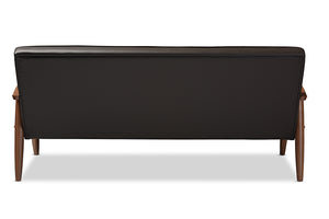 Baxton Studio Sorrento Mid-century Retro Modern Brown Faux Leather Upholstered Wooden 3-seater Sofa