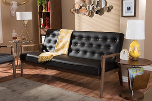 Baxton Studio Sorrento Mid-century Retro Modern Brown Faux Leather Upholstered Wooden 3-seater Sofa