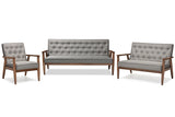 Baxton Studio Sorrento Mid-century Retro Modern Grey Fabric Upholstered Wooden 3 Piece Living room Set