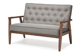 Baxton Studio Sorrento Mid-century Retro Modern Grey Fabric Upholstered Wooden 2-seater Loveseat