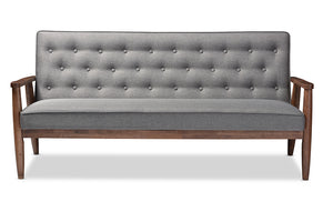 Baxton Studio Sorrento Mid-century Retro Modern Grey Fabric Upholstered Wooden 3-seater Sofa
