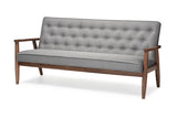 Baxton Studio Sorrento Mid-century Retro Modern Grey Fabric Upholstered Wooden 3-seater Sofa