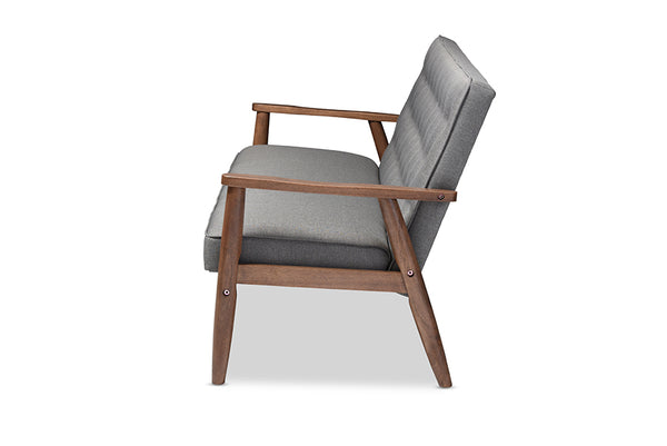 Baxton Studio Sorrento Mid-century Retro Modern Grey Fabric Upholstered Wooden 3-seater Sofa