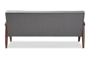 Baxton Studio Sorrento Mid-century Retro Modern Grey Fabric Upholstered Wooden 3-seater Sofa