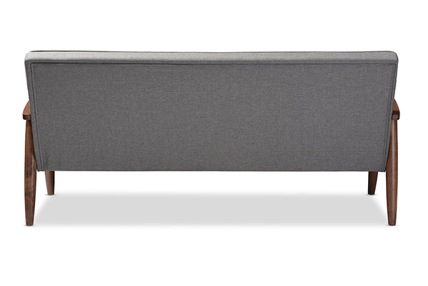 Baxton Studio Sorrento Mid-century Retro Modern Grey Fabric Upholstered Wooden 3-seater Sofa