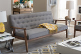 Baxton Studio Sorrento Mid-century Retro Modern Grey Fabric Upholstered Wooden 3-seater Sofa