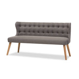 Melody Mid-Century Modern Grey Fabric and Natural Wood Finishing 3-Seater Settee Bench