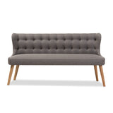 Baxton Studio Melody Mid-Century Modern Grey Fabric and Natural Wood Finishing 3-Seater Settee Bench