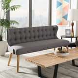 Baxton Studio Melody Mid-Century Modern Grey Fabric and Natural Wood Finishing 3-Seater Settee Bench