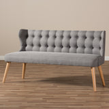 Baxton Studio Melody Mid-Century Modern Grey Fabric and Natural Wood Finishing 3-Seater Settee Bench