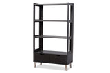 Baxton Studio Kalien Modern and Contemporary Dark Brown Wood Leaning Bookcase with Display Shelves and Two Drawers