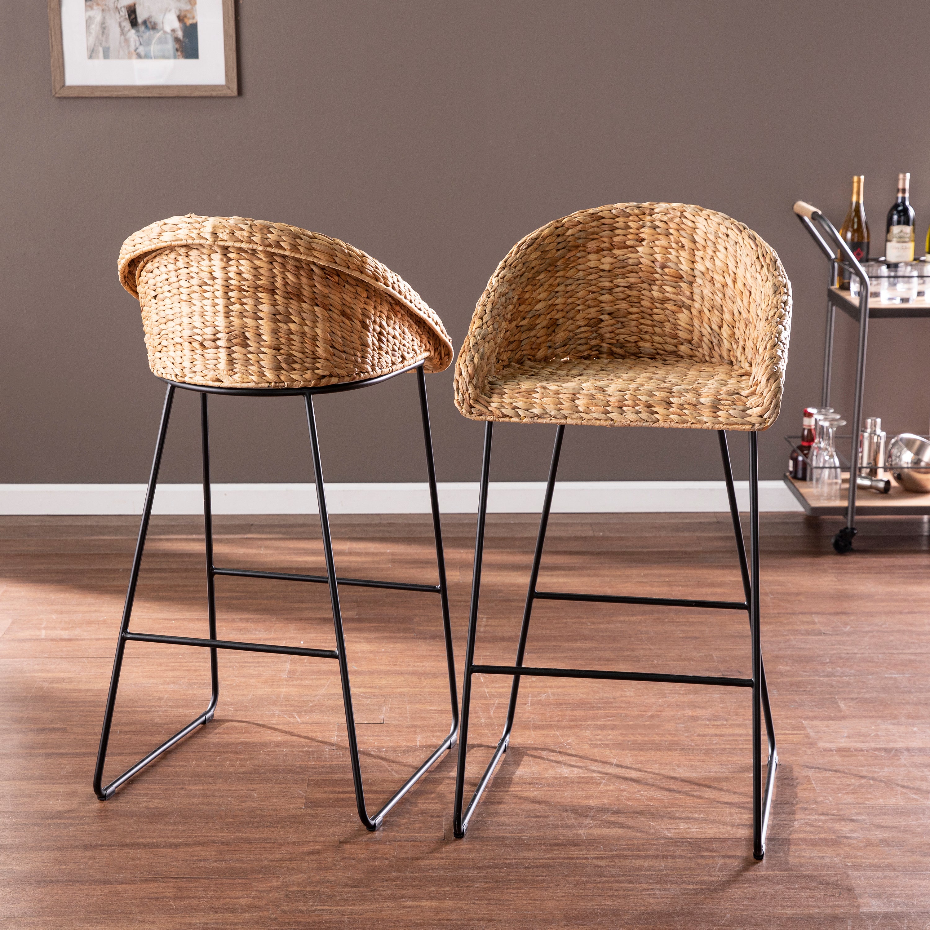 Landrine Coastal Water Hyacinth Bar Stools Set - Thumbnail 3
