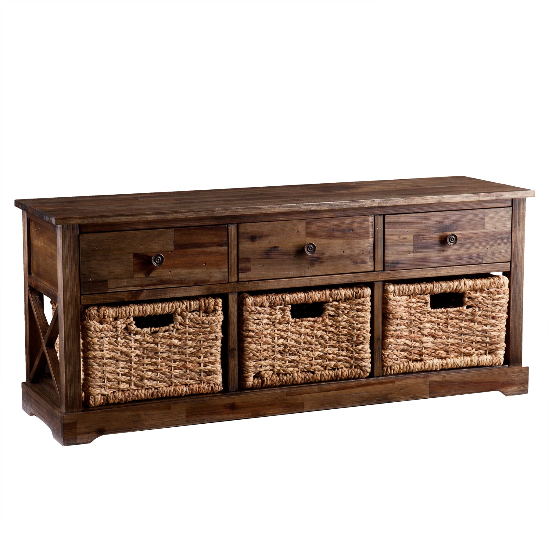 Jayton Coastal Storage Bench with Woven Baskets - Thumbnail 2