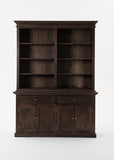 Halifax Mindi Hutch Bookcase Unit in Mindi, Plywood, Mindi Veneer & Antique Brass Hardware with Black Wash Finish