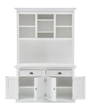 Halifax Buffet Hutch Unit with 2 Adjustable Shelves in Mahogany, Medium-Density Fibreboard (MDF) & Antique Brass Hardware with Classic White Finish