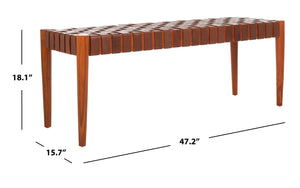 Amalia Leather Weave Bench - Stylish Accent for Entryway or Living Room with Durable Mindi Wood