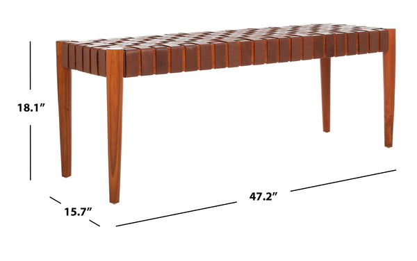 Amalia Leather Weave Bench - Stylish Accent for Entryway or Living Room with Durable Mindi Wood