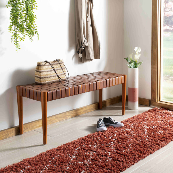 Amalia Leather Weave Bench - Stylish Accent for Entryway or Living Room with Durable Mindi Wood