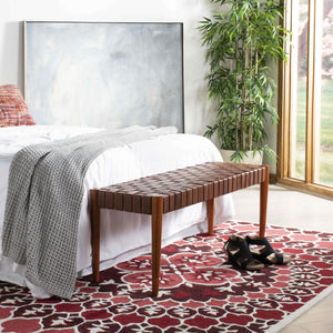 Amalia Leather Weave Bench - Stylish Accent for Entryway or Living Room with Durable Mindi Wood