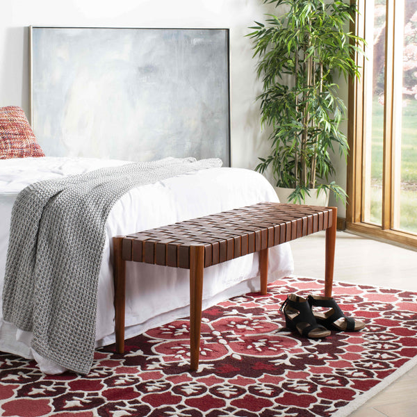Amalia Leather Weave Bench - Stylish Accent for Entryway or Living Room with Durable Mindi Wood