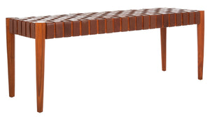 Amalia Leather Weave Bench - Stylish Accent for Entryway or Living Room with Durable Mindi Wood